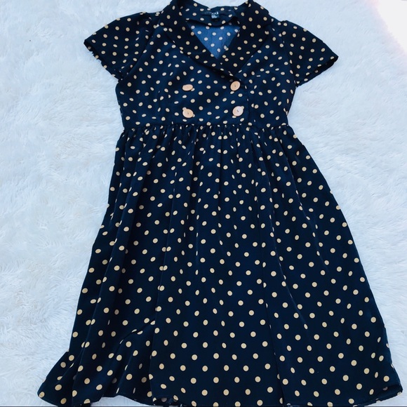 Forever 21 Dresses & Skirts - Forever 21 Navy and Tan Polka Dot Dress Size M 195